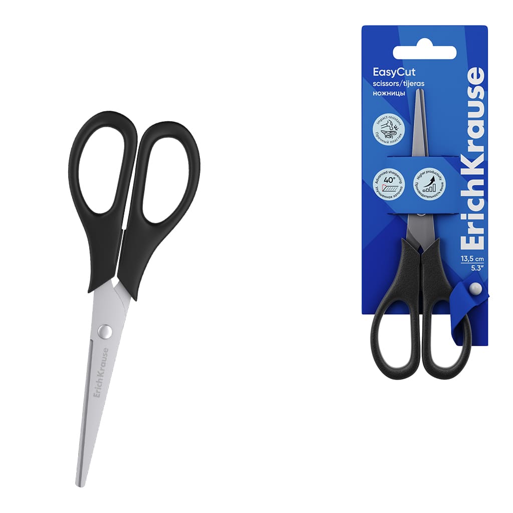 Ножницы 13,5 см ErichKrause EasyCut/Лёгкий рез черные