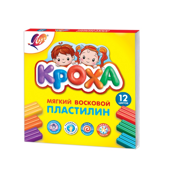 Пластилин 12 цветов восковой Кроха со стеком