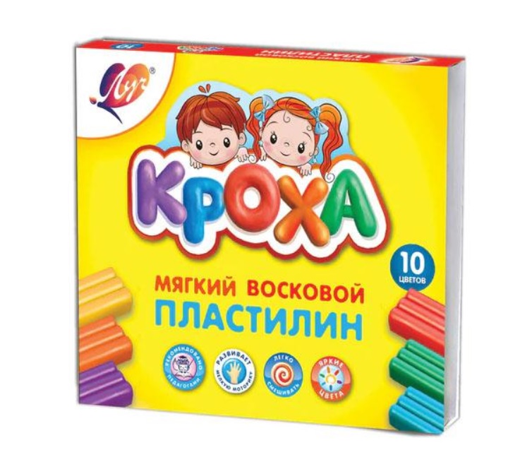 Пластилин 10 цветов восковой Кроха со стеком