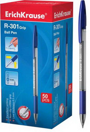 Ручка шариковая ErichKrause R-301 CLASSIC Stick&Grip Синяя 1,0 мм