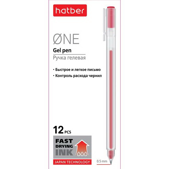 GP_058630 РУЧКА Hatber гелевая One Красная 0,5мм чернила fast dry 12шт. в картонной коробке