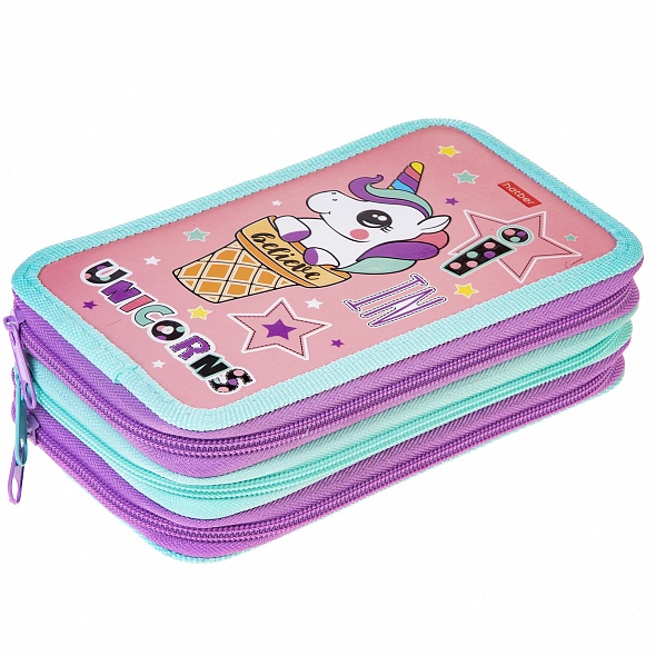Пенал 3 отделения Hatber Ice cream Unicorn, для девочки
