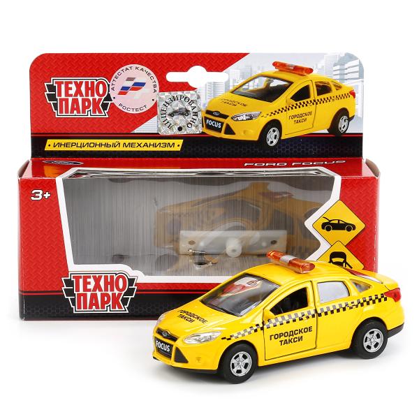 Машина металлическая инерционная Технопарк FORD FOCUS Такси, 12 см, открывающиеся двери, багажник