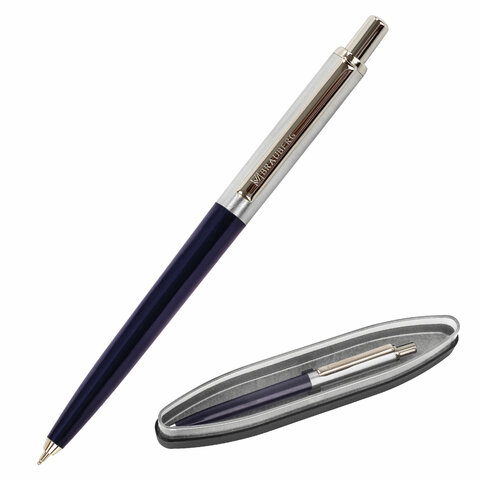Ручка подарочная шариковая BRAUBERG Soprano Синяя 0.5 мм, корпус серебристый с синим