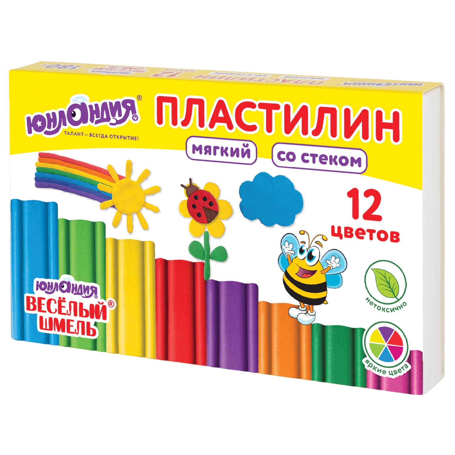 Пластилин 12 цветов мягкий ЮНЛАНДИЯ Веселый шмель со стеком