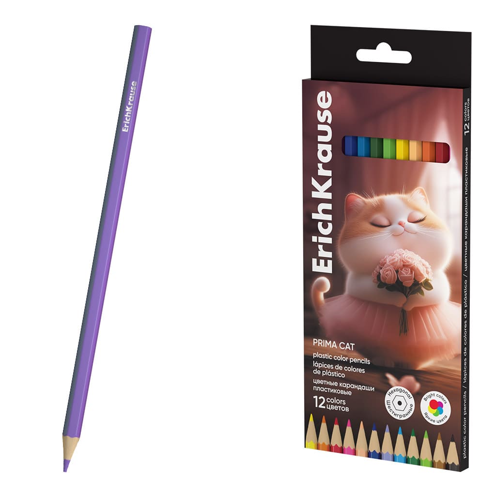 Карандаши 12 цветов ErichKrause Prima Cat/Прима Кэт шестигранные