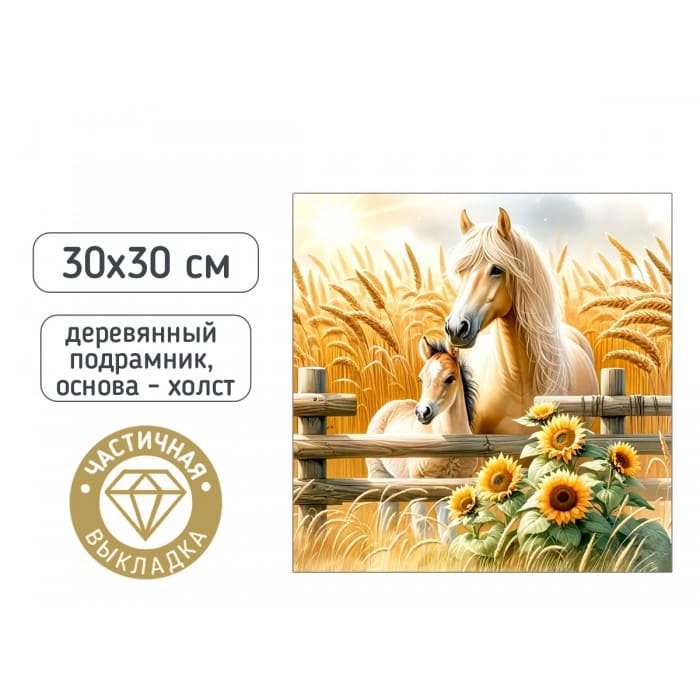 Алмазная мозаика Кони 30*30 см частичная выкладка