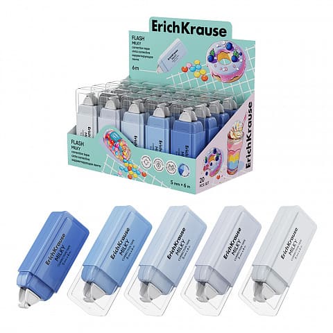 Кан.Корректирующая лента ErichKrause Flash Milky/Флеш Милки  5мм х 6м, ассорти