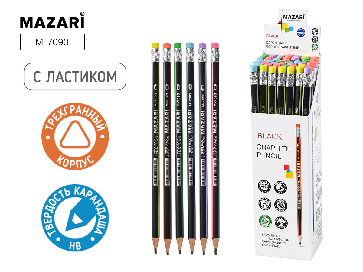 Карандаш чернографитный BLACK НВ с ластиком