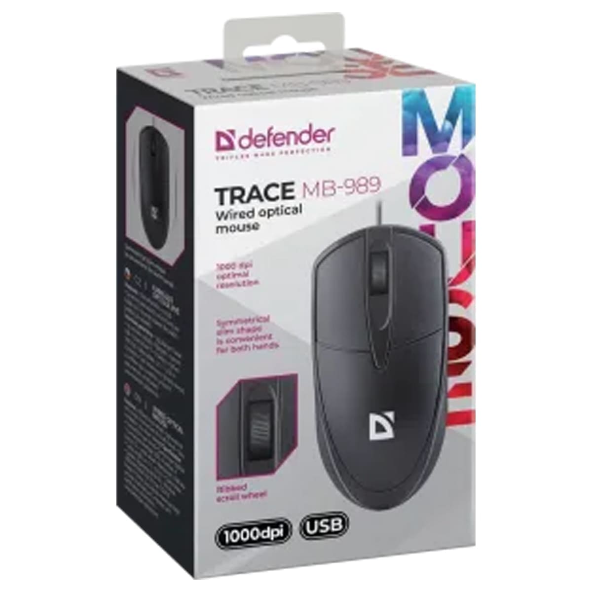 Кан.Мышь Defender Trace MB-989, USB, черный, 3btn+Roll