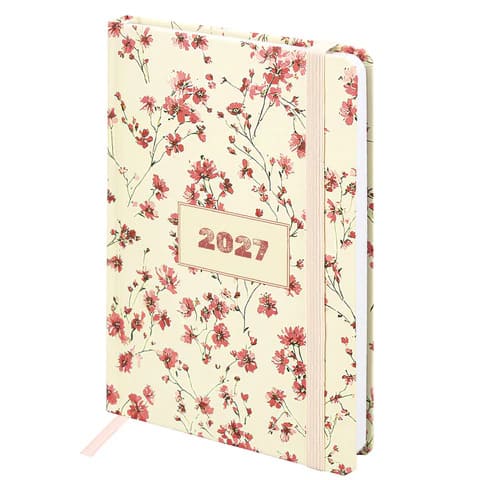 Ежедневник 2027 А5 176 листов BRAUBERG с резинкой, твердый, Flower pattern