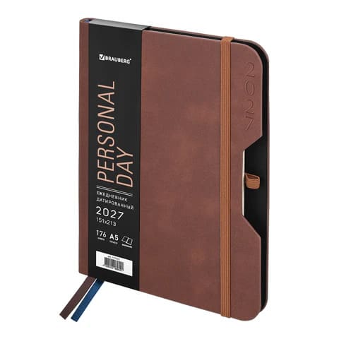 Ежедневник 2027 А5 176 листов BRAUBERG Note под кожу, держ д/ручки, коричневый