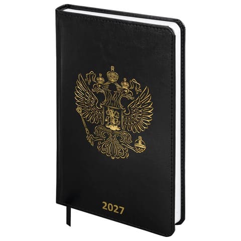 Ежедневник 2027 А5 176 листов BRAUBERG State, под кожу, черный