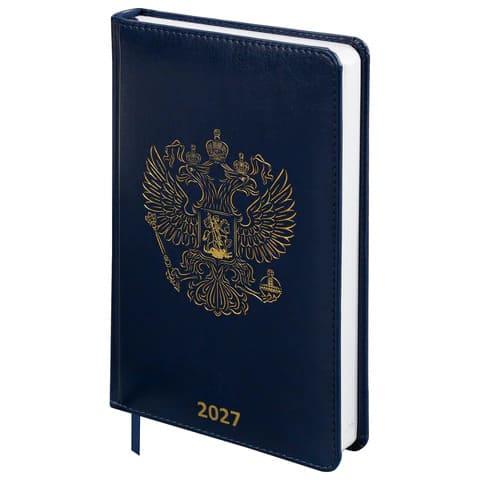 Ежедневник 2027 А5 176 листов BRAUBERG State, под кожу, синий