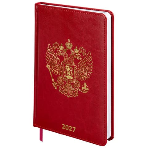 Ежедневник 2027 А5 176 листов BRAUBERG State, под кожу, красный